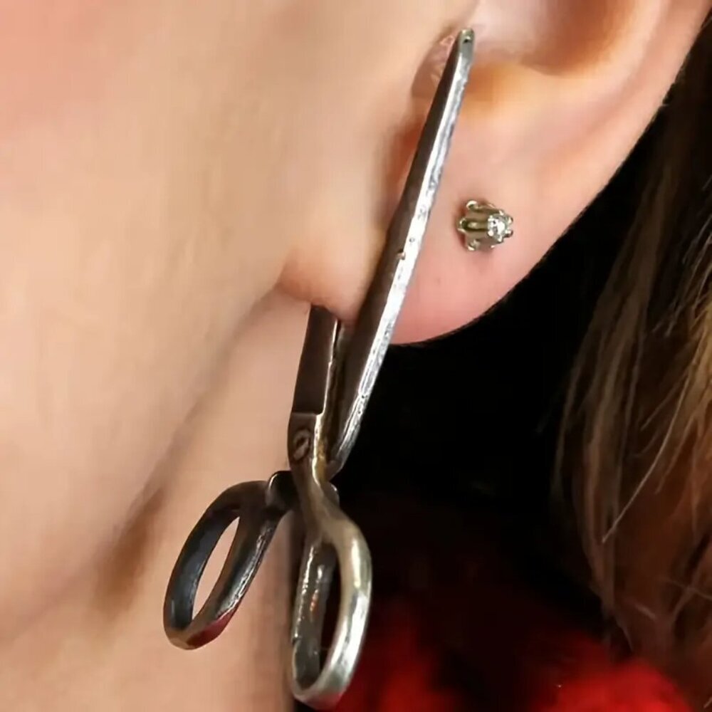 Large Gothic Punk Scissors Stud Earrings - NEW